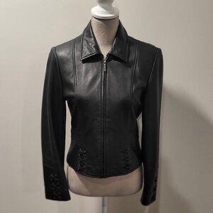Juliette Michelle Small, Real N.Z. Lamb Skin Leather Mid Waist Jacket, Size S/P